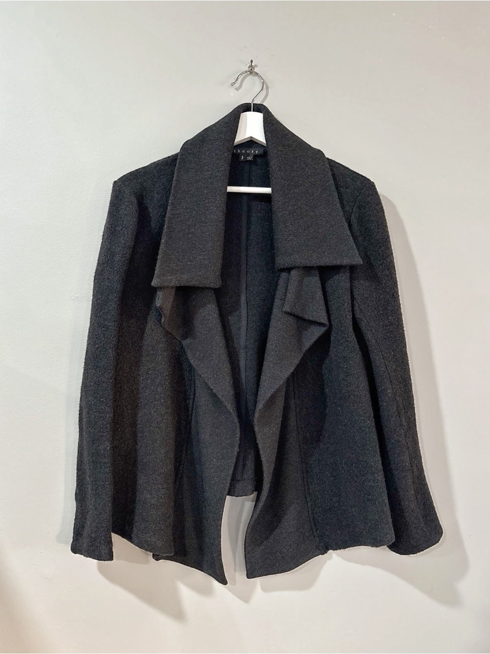 Theory Women S Charcoal Wool Cashmere Waterfall Cardigan Ribbed Quiet Luxury